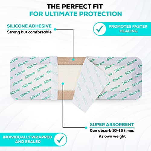 MedVance Silicone Foam Adhesive Dressing with Border, 4"x12", Box of 10 | Sterile And Individually Wrapped - Highly Absorbent & Medical Grade - Promotes Faster Healing - Breathable And Waterproof