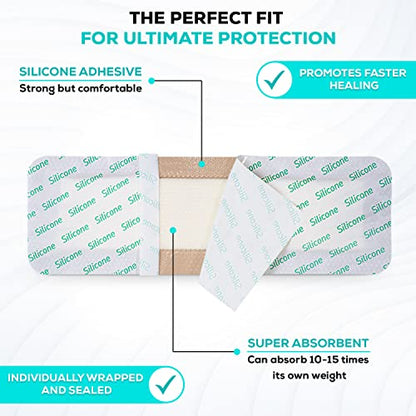 MedVance Silicone Foam Adhesive Dressing with Border, 4"x12", Box of 10 | Sterile And Individually Wrapped - Highly Absorbent & Medical Grade - Promotes Faster Healing - Breathable And Waterproof