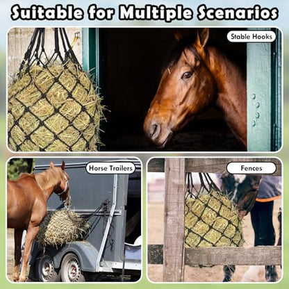 2PCS Hay Net for Horses - Ultra Slow Feed Hay Net with 2 Pairs Gloves, 2.36"x2.36" Holes 40” Heavy-Duty Horse Slow Feed Hay Nets for Stall, Trailer, Pasture - Strong & Durable Hanging Feeders