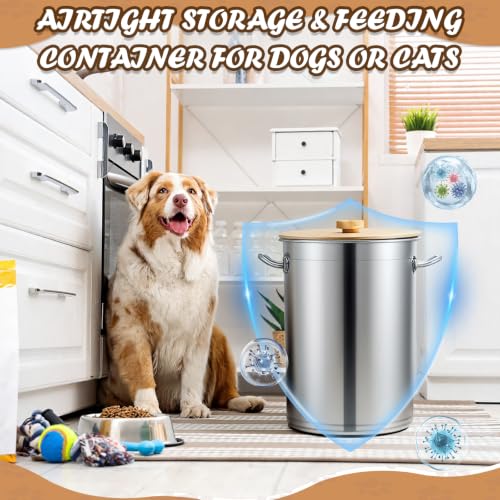 Maxdot 35 Lbs Stainless Steel Food Storage Container for Dog with Airtight Bamboo Lid Spoon & Wooden Claw Handle, Large Metal Pet Food Bin to Keep Fresh Easy Clean & Use for Dog Multiple Pet - size: 35 Lbs