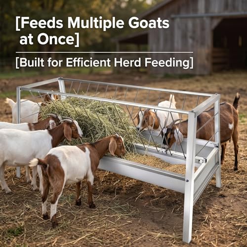 Livestock Hay Feeder,95 Gallon 2 in 1 Grain & Hay Feeder, 59 Inch Long Heavy Duty Steel Goat Hay Feeder with Deep Feeding Pan, Livestock Hay Rack for Goats, Sheep, Horse, Farm & Barn Pasture Use