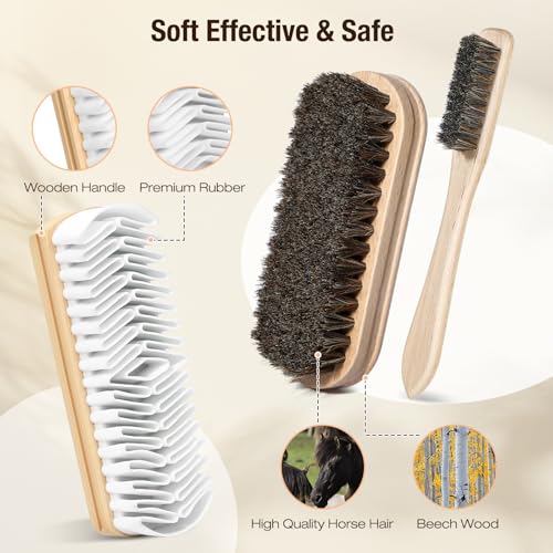 3Pcs Shoe Shine Kit, 2Pcs Horsehair Shoe Brush and a Suede Eraser - size: 3PCS