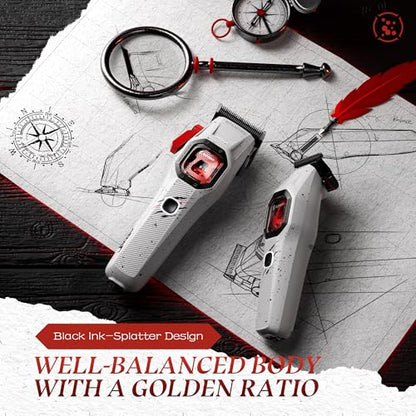 SUPRENT FANGS Professional Barber Clippers - High-Performance 13,000 RPM Vector Motor Hair Clipper Barber Trimmer Set, Professional Haircutting Kit with AI Speed Control, Patented U-Teeth Blade(WHITE) - color: White