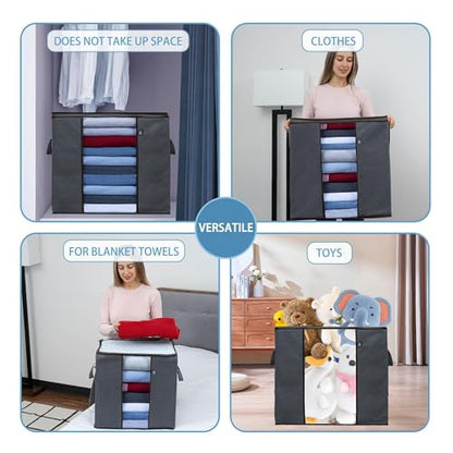 VENO 3 Pack X-Large Clothes Storage Bag w/ Reinforced Handle 24 Gallon | Thick Container Bins Organizer for Blankets, Comforters, Bedding, Foldable w/ Sturdy Zipper, Clear Window(Tall 24 Gallon) - size: Tall, 24 Gallon, Set of 3