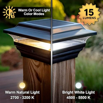 Classy Caps 4x4 Imperial Solar Post Cap - Fits 3.5"x3.5" and 4"x4" Deck & Fence Posts - Black Cast Aluminum - Warm and Cool Light Modes