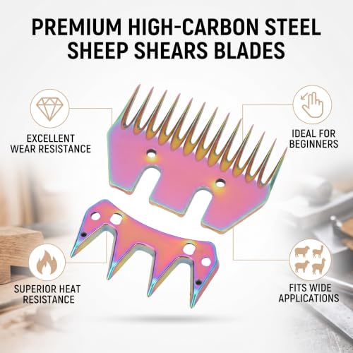 Fabater Sheep Shears Blades, High Carbon Steel 13 Tooth Replacement Blades, Electric Wool Shear with Colorful Design for Goats Sheep Alpacas Grooming Efficient Cutting Without