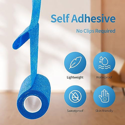 Adhesive Bandage Wrap 12 Pack Vet Wrap 4 inches x 5 Yards, Self Adhesive Cohesive Bandage Tape for Wrist & Ankle Protection (Blue) - color: Blue