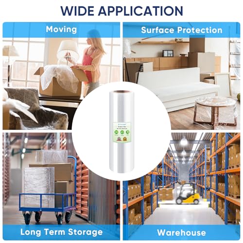 TICONN Stretch Wrap Roll, 18 in x 1000 ft Plastic Wrap for Moving Furniture | Odorless Industrial Strength Stretch Film, 300% Stretchability, Self-Adhering, Ideal for Furniture, Box Protection - style: 18''-1PK Clear (No handle)