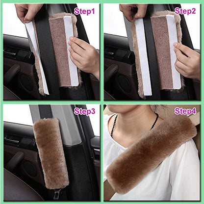2 Pack Red Sheepskin Car Seat Belt Cover Pads | Soft Wool Seatbelt Cushions - color: Claret, size: Shearling Wool