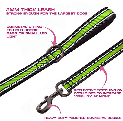 JSXD Heavy Duty Double Handle Dog Leash - 5 FT with Comfortable Padded and Reflective Rope, for Small to Large Dogs (Wide-Green) - color: Wide-Green
