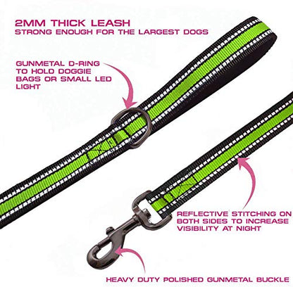 JSXD Heavy Duty Double Handle Dog Leash - 5 FT with Comfortable Padded and Reflective Rope, for Small to Large Dogs (Wide-Green) - color: Wide-Green