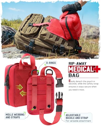 LIVANS 1000D First Aid Bag Empty, Medical Ifak Pouch for Emergency & EMT - color: Red-small Size(5.7"lx 3.4"w X 7.9"h)