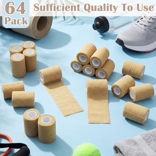 Treela 64 Pack 3" X 5 Yards Self Adhesive Bandage Wrap Beige - color: Beige, size: 3 Inch X 5 Yard