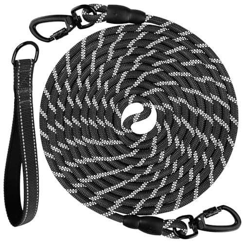 Joytale Long Dog Leash for Yard Tie Out & Recall Training, Black, 30FT - color: Black, size: 30FT