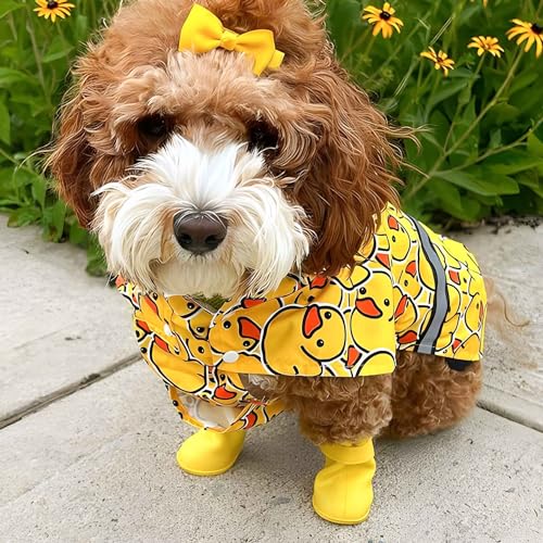 Fitwarm Funny Duck Dog Raincoat with Hood, Waterproof Rain Jacket for Small Dogs Boy Girl, Reflective Pet Poncho, Packable, Adjustable, Yellow, Small - color: Yellow, size: Small