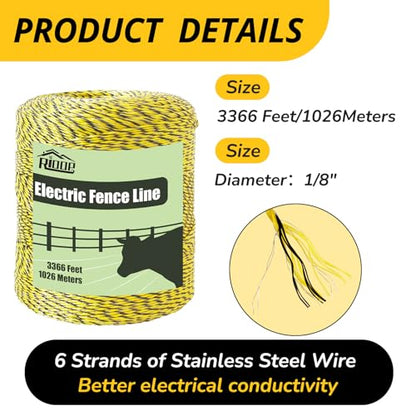 RIOOP Electric Fence Wire Polywire 3366 Feet/1026Meters - size: 3366 Feet/1026Meters