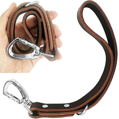 Short Dog Leash Leather Lead Short Dog Rope 14 inch Leather Leash 360 ° Heavy Duty Metal Clip Soft Strong Light for Medium and Large Dogs Pet Training Walking