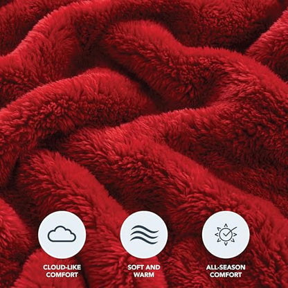 Berkshire Blanket Classic Extra-Fluffy™ Plush Blanket King Size, Soft Fuzzy Fluffy Long Hair Blanket for Couch Sofa Bed, Chili, 90x108 Inches - color: Chili, size: King/Cal King