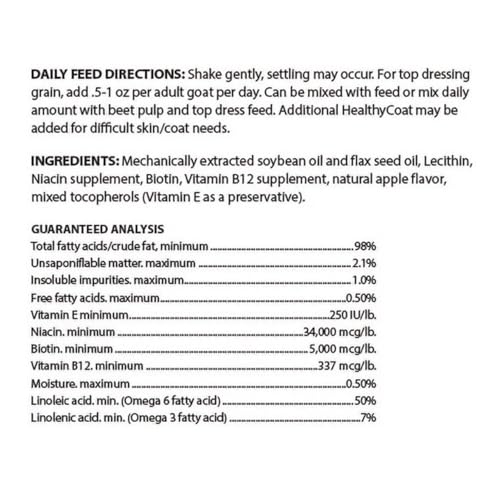 HealthyCoat Goat Formula: Quart. Skin, Coat, Body Condition, Allergies, Immune System, Milk Production.