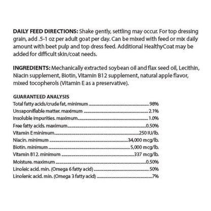HealthyCoat Goat Formula: Quart. Skin, Coat, Body Condition, Allergies, Immune System, Milk Production.