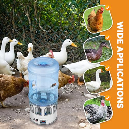 Heated Chicken Waterer 5 Gallon Adjustable Temperature for Winter | Heated Chicken Waterer with 8 Drinking Ports, Temperature Controlling for Ducks, Geese, 9.84ft Cord Length
