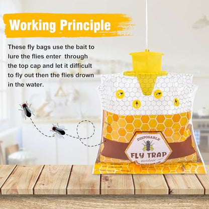 Disposable Hanging Fly Traps Outdoor Bags with Dissolvable Bait-4 Pack - size: 4 Packs