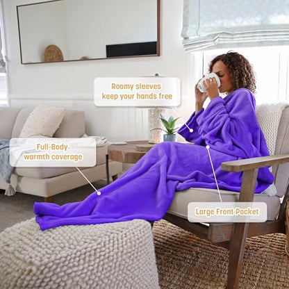 Catalonia Wearable Blanket with Sleeves for Women & Men, Fleece Wrap Throw - color: Purple