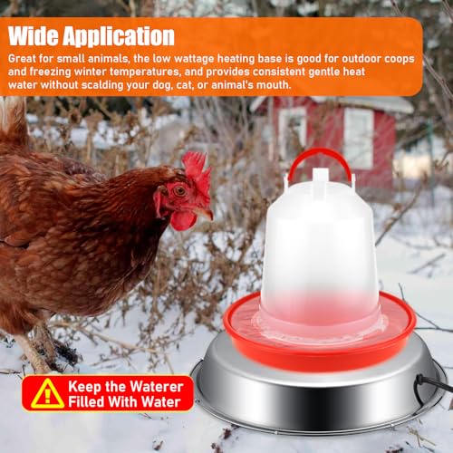 12 Inch Chicken Water Heater Base, 5 Gallons Poultry Drinker Heater Base with Thermostat and Power Cord, Automatic Electric Poultry Winter Deicer Heated Base for Plastic/Metal Chicken Waterer