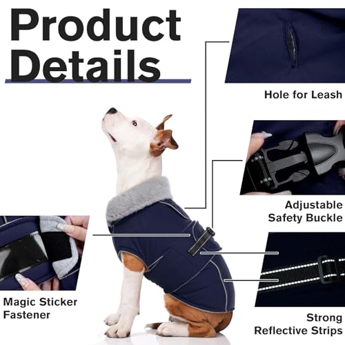 Lelepet Dog Jackets for Small Dogs Waterproof Dog Coat with Adjustable Fit - color: Navy Blue, size: S