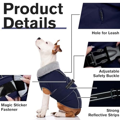 Lelepet Dog Jackets for Small Dogs Waterproof Dog Coat with Adjustable Fit - color: Navy Blue, size: S
