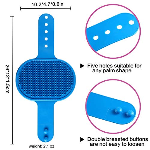 Dog Bath Brush Pet Bath Comb Brush Soothing Massage Rubber Comb 2pcs with Adjustable Ring Handle for Long Short Haired Dogs and Cats (Blue+Rose)