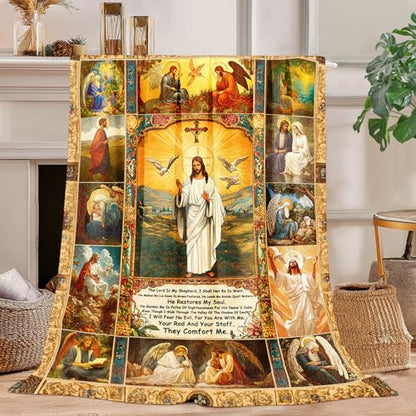 Christian Jesus Blanket Christian Prayer & Scripture Throw Blanket - Inspirational Bible Verses, Ultra-Soft Lightweight Flannel (60"X50") for Adults & Kids - Uplifting Faith Gift - color: Christian Jesus, size: 60"x50"