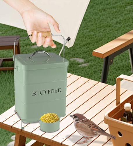 Morezi Bird Seed Storage Container Metal, 6 Lbs Airtight Bird Food Tin - color: Green