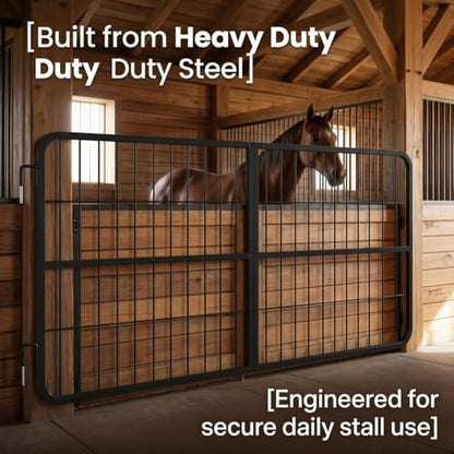 Durable 48"x24" Grid Horse Stall Gates, Two-Way Opening Matte Black Stall Guards for Horses, Robust Steel Stable Door for Show Stables & Barns, Easy Installation