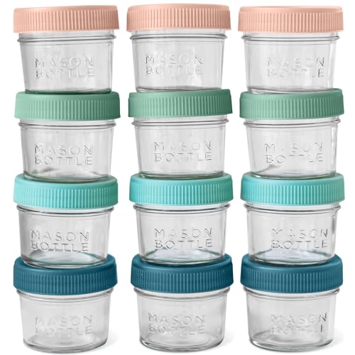 Mason Bottle Glass Breastmilk Storage Jars with Airtight Lids, 4oz,12-Pack | Deep Ocean Lead-Free Glass Jars Set, Leakproof Lids, Stackable, Freezable For Breast Milk, Baby Food Storage Containers - size: 4oz Jar Set (12 Pack)
