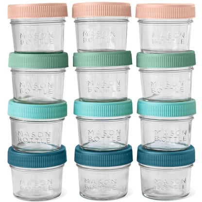 Mason Bottle Glass Breastmilk Storage Jars with Airtight Lids, 4oz,12-Pack | Deep Ocean Lead-Free Glass Jars Set, Leakproof Lids, Stackable, Freezable For Breast Milk, Baby Food Storage Containers - size: 4oz Jar Set (12 Pack)
