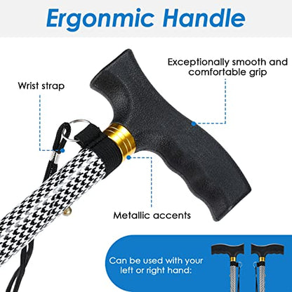 Walking Cane PANZHENG Cane for Man/Woman | Mobility & Daily Living Aids | 5-Level Height Adjustable Walking Stick | Comfortable Plastic T-Handle Portable Walking Stick Folding Cane - color: Cane-Black white