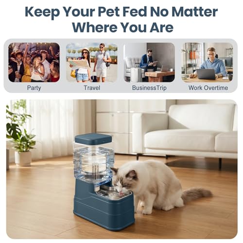 Auto Dog Water Dispenser with Stainless Steel Bowl Feeder for Pets - color: Navy, size: 6L/1.6Gallon