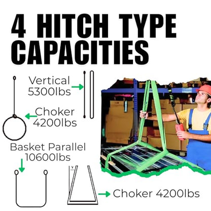 Green Polyester Endless Round Sling Rigging Lifting Straps, 4 Feet Length, 5,300 lb. Vertical Capacity, 10,600 lbs Basket - color: 02 Green - Vertical Capacity 5300LBS, size: 4ft