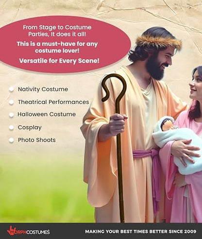 Morph Noveltied Plastic Shepherds Hook Prop Staff Cane Walking Stick - Nativity Play Costume Accessory, 59" - color: Brown