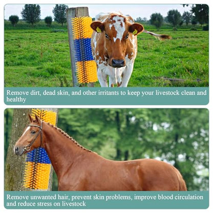 Livestock Scratch Brush, Horse Brushes Cow Scratcher, Full Massage Grooming Brush Kit, Horse Grooming Kit, Relieve Itching on the Back for Horse, Cow, Goat, Pig (Blue-Yellow)
