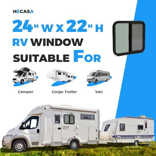 HECASA 24" W x 22" H RV Window Horizontal Sliding Window Camper Trailer | Window Replacement W/Trim Ring - size: 24" W x 22" H