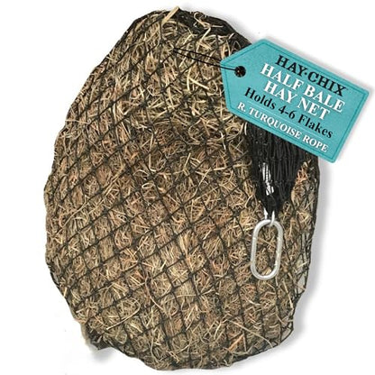 Hay Nets for Horses + Bucket Strap Bundle | 1- Half Bale Net 1 3/4” | Slow Feed Hay Bag Feeder and 1 - Bucket Strap for Hanging Water Bucket or for Barn Organization 14”, Redemption Turquoise