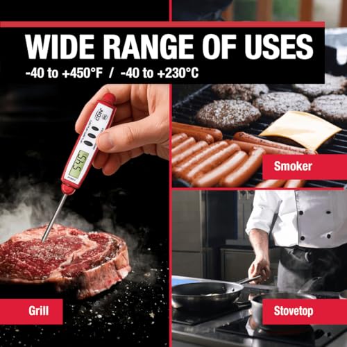 CDN ProAccurate® Instant Read Digital Pocket Thermometer with 2.75" Stainless Steel Tip for Accurate Temperature Measurement, Red (DT450X-R) - color: Red
