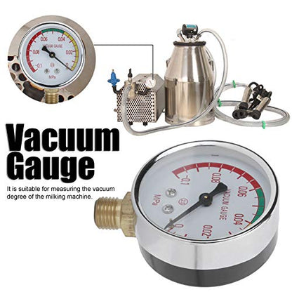 Plplaaoo Milking Machine Vacuum Gauge, Milker Analog Vacuum Gauge with G1/4 Male Thread & Stainless Steel, for Portable Goat Cows Milking Machine & Dairy Farming (Vacuum Range -14.5 to 0 PSI)