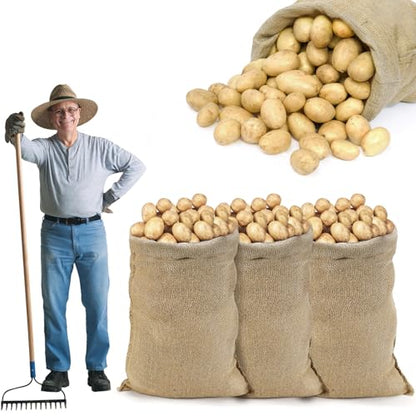 4Pcs 24"x40" Breathable Natural Burlap Bags with Rope for Potato Storage | Reusable, Thickened Jute Food Storage Sacks, Helps Potatoes/ Onions/ Root Vegetables Stay Fresh - size: 24'' x40''