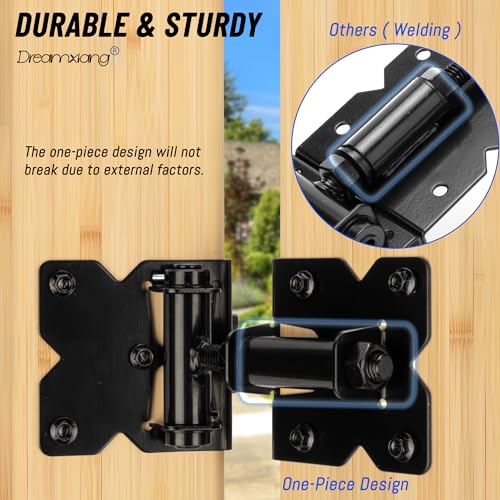Heavy Duty Non-Weld Self Closing Gate Hinges Adjustable Hardware 2 Pack | 90 Degree Gate Hinges Kit for Wood/Vinyl/Metal/Outdoor Fence, with Self-Tapping Screws and Swing Adjuster Tool