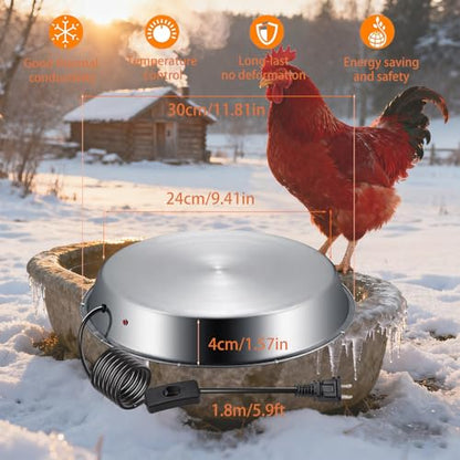 12in Chicken Warer Heater for Winter,5 Gallon Chicken Water Heated Base,Automatic Electric Poultry Winter Deicer Heated Base for Plastic/Metal Poultry Water
