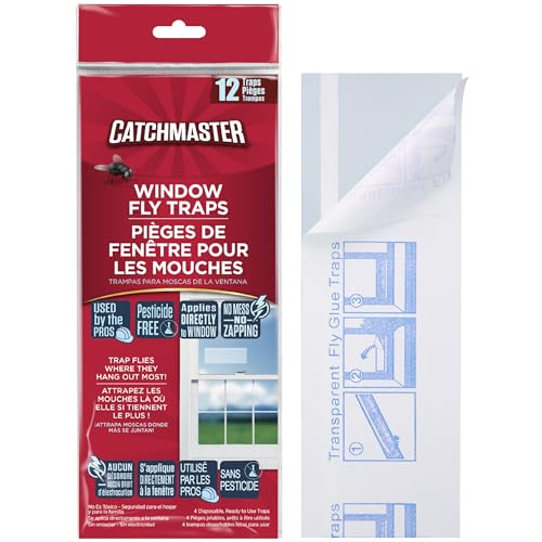 Catchmaster Window Fly Traps 12 Pack, Clear Sticky Indoor Fly Trap Strips - size: 12 Standard Traps