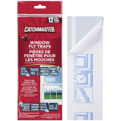 Catchmaster Window Fly Traps 12 Pack, Clear Sticky Indoor Fly Trap Strips - size: 12 Standard Traps